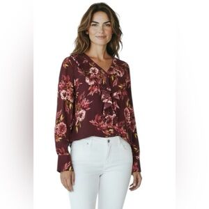 NEW! White House Black Market Burgundy Velvet Burnout Floral Blouse